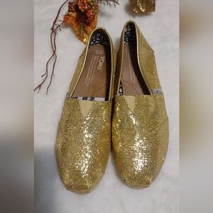 Toms Gold Glitter Flats